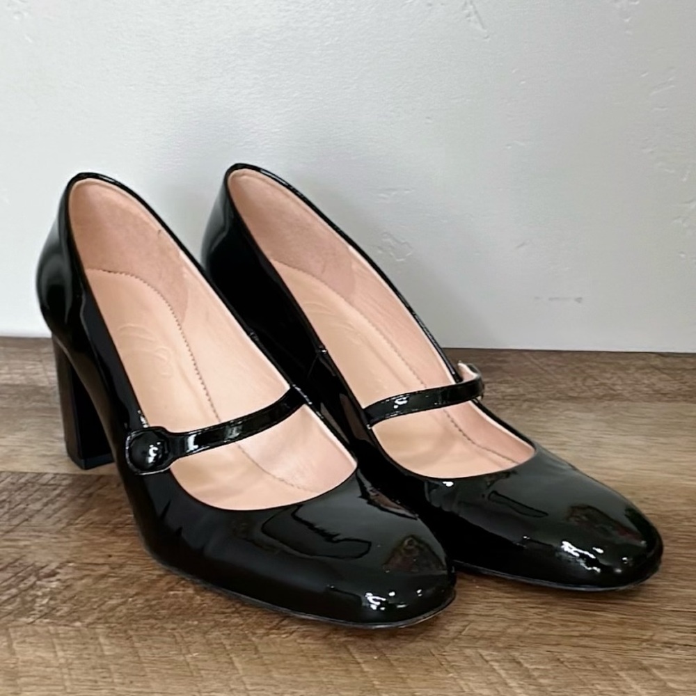 J. Crew Black Patent Mary Jane Block Heels